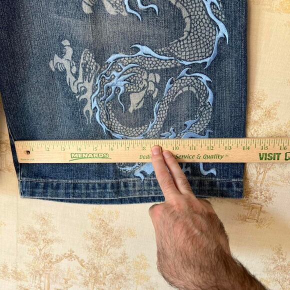 Vintage Embroidered Dragon Baggy JNCO Shorts Jorts Size 36 - Picture 8 of 8